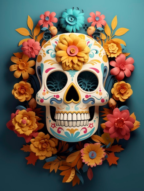 Composition minimaliste de célébration d'El Dia de Muertos de style 3D