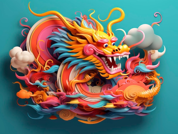 Composition minimaliste de dragon chinois de style 3D