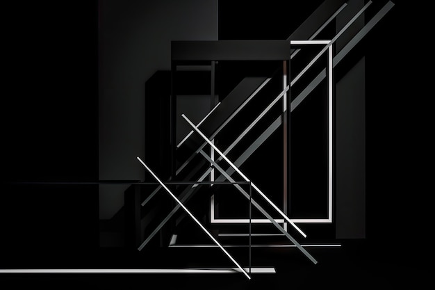 Composition minimaliste de formes géométriques et de lignes sur fond noir