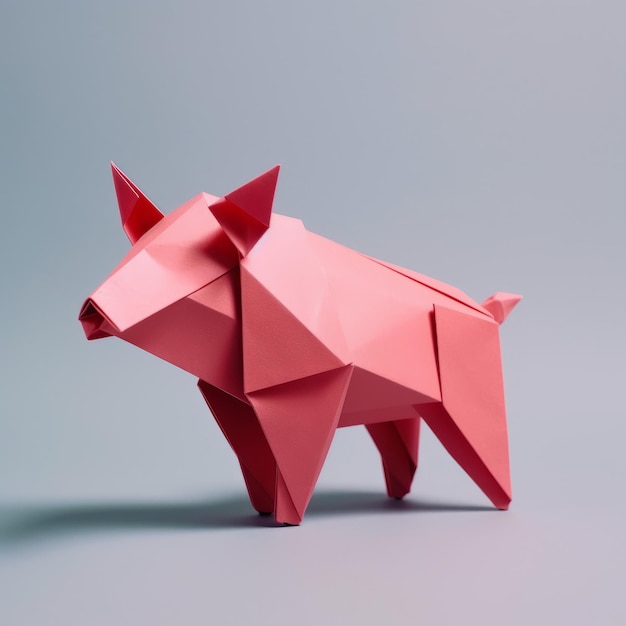 Composition minimaliste d'origami pour cochon ludique et amical