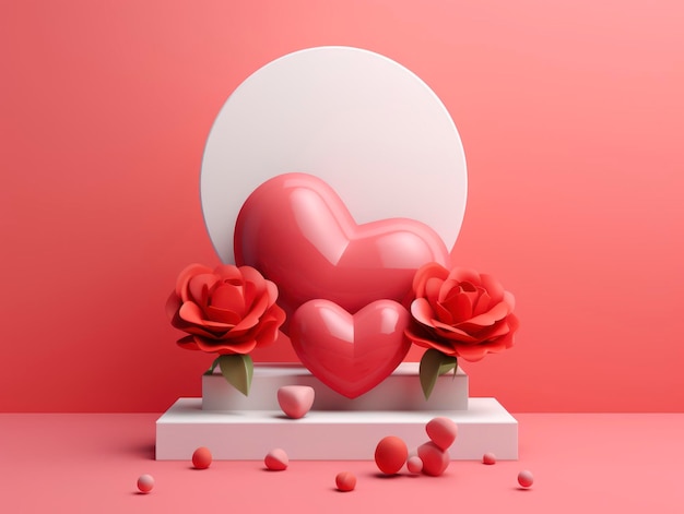 Composition minimaliste de la saison de la Saint-Valentin de style 3D