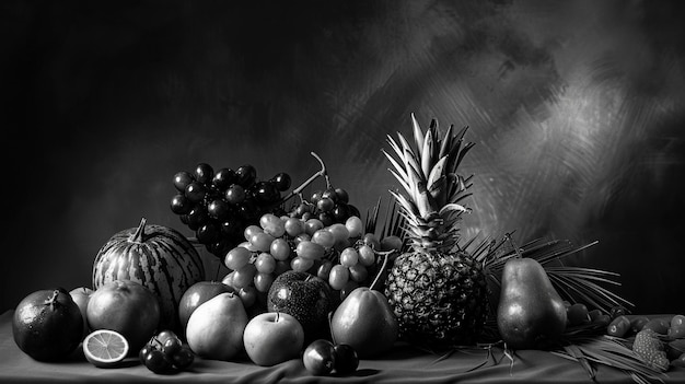 Photo composition monochrome des fruits sur la table