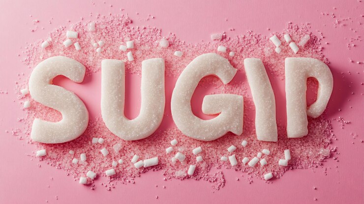 Photo composition avec le mot sugar sur fond rose