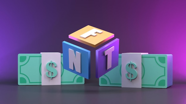 Composition NFT à partir de cubes multicolores et d'argent Concept Crypto rendu 3d