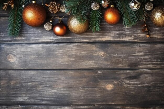 Composition de Noël avec coffrets cadeaux boules de cartes branches de sapin pommes de pin avec espace de copie Noël