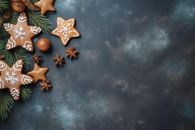 Composition de Noël avec coffrets cadeaux boules de cartes branches de sapin pommes de pin avec espace de copie Noël