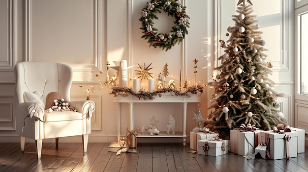 Composition de Noël dans l'intérieur du salon avec une belle décoration Generative Ai