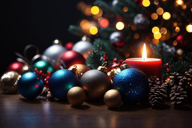 Composition de Noël sur un fond sombre avec bokeh