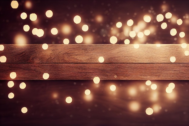 Composition de Noël avec lumières et décor naturel sur fond bois Zéro déchet