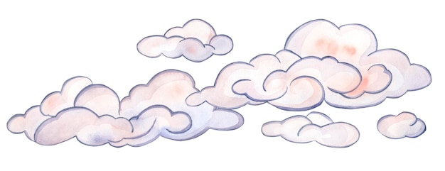 Une composition de nuages roses de différentes tailles Illustration aquarelle isolée sur fond blanc