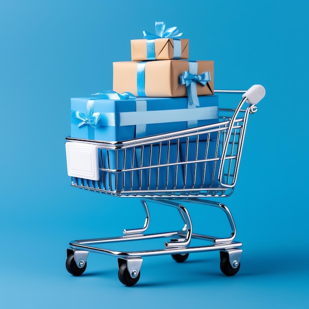 Composition d'un panier ou d'un chariot avec des coffrets cadeaux ou des sacs Cyber Monday Sales ou journée de shopping