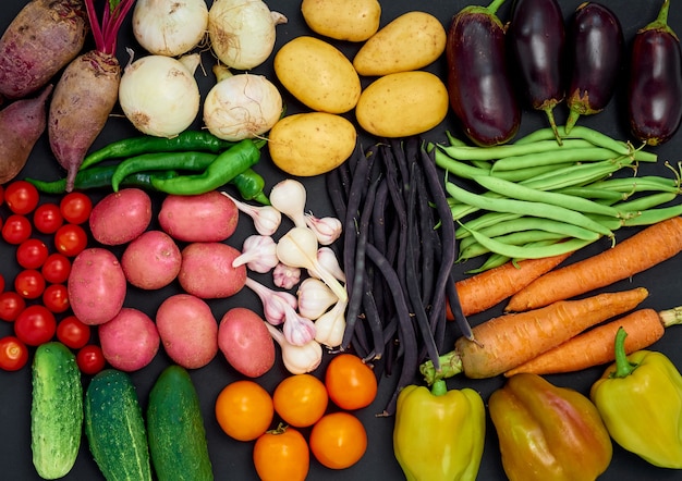 Composition à plat avec des légumes frais.