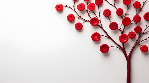 composition plate avec des boutons rouges sous forme de fleurs sur un fond mural blanc