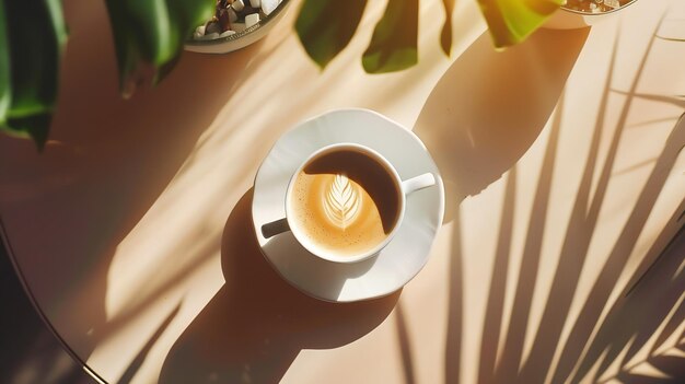 Composition plate créative avec un délicieux café chaud sur la table IA générative