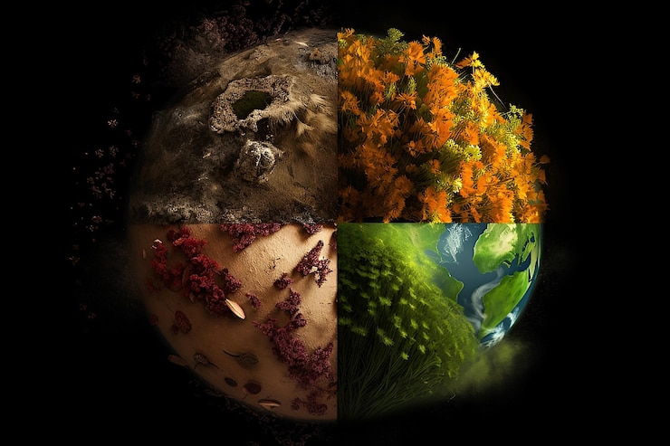 Photo composition des quatre éléments naturels et contenu d'ia générative de la terre