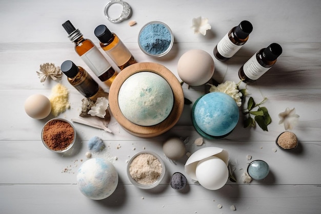 Composition de spa avec bombe de bain aux huiles essentielles cosmétiques IA générative