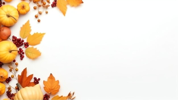 Photo composition de thanksgiving ou d'automne avec des feuilles d'oranges de citrouille ou du poulet