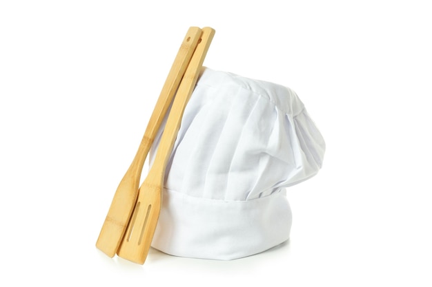 Composition avec toque pour concept de cuisine isolé sur fond blanc