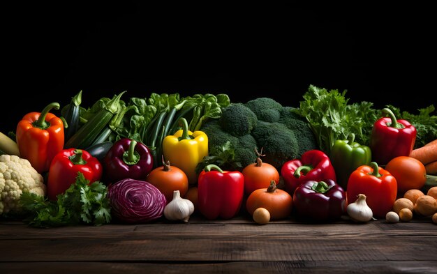 Composition avec une variété de légumes biologiques crus sur fond noir noir