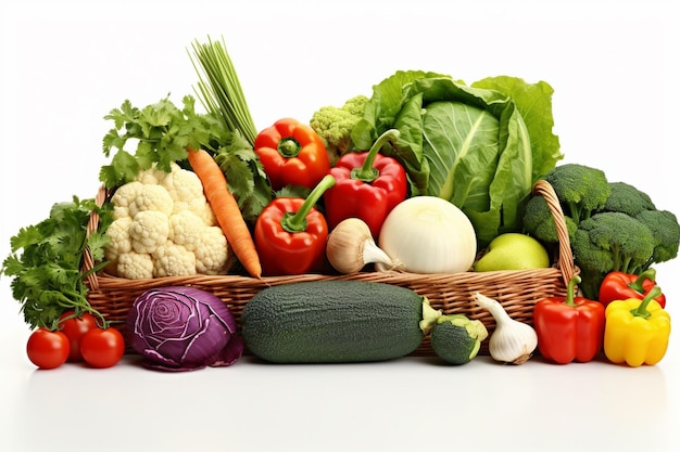 Composition avec une variété de légumes crus sur fond blanc Alimentation équilibrée