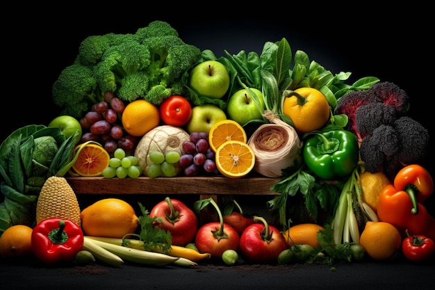 Composition avec une variété de légumes et de fruits biologiques crus Diète équilibrée