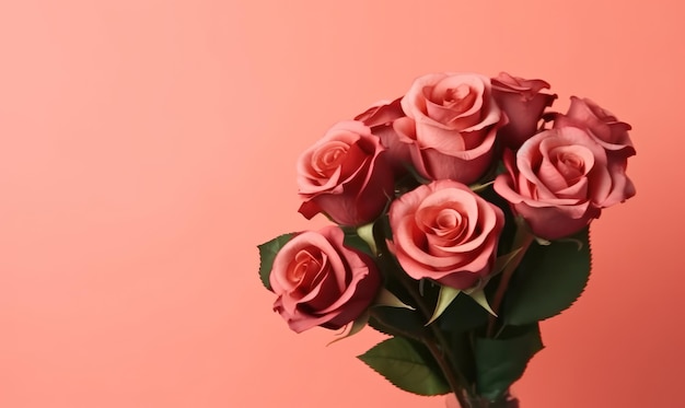 Composition vibrante de bouquets de roses rouges luxuriantes sur fond rose tendre rayonnant d'élégance et de beauté Créé avec des outils d'IA génératifs