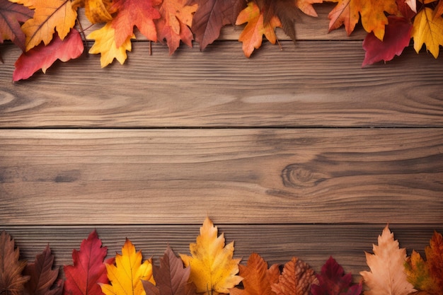 Une composition vibrante de feuilles séchées sur fond de bois