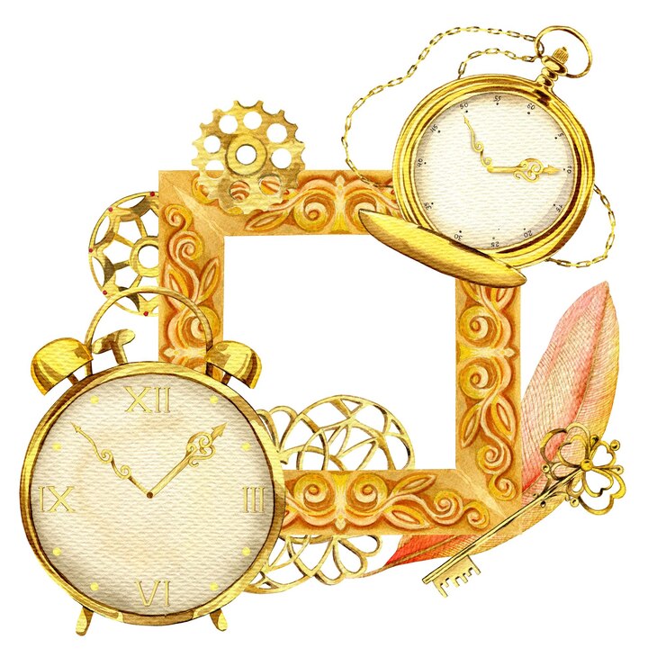 Photo une composition vintage steampunk avec un cadre or décoratif des horloges antiques avec des chiffres romains