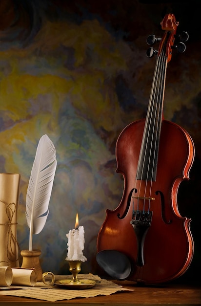 Composition de violons et d'objets anciens