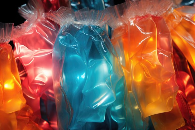 Photo composition de la vue supérieure de différents sacs en plastique colorés ia générative de fond