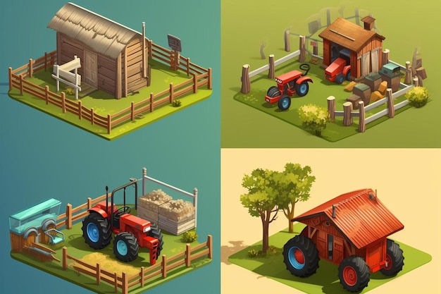 Photo compositions isométriques de machines agricoles