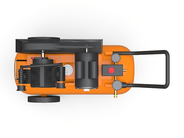 Compresseur d'air horizontal orange isolé sur fond blanc. illustration 3D.