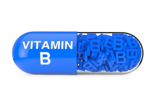 Comprimé De Capsule De Vitamine B Sur Un Rendu 3d De Fond Blanc