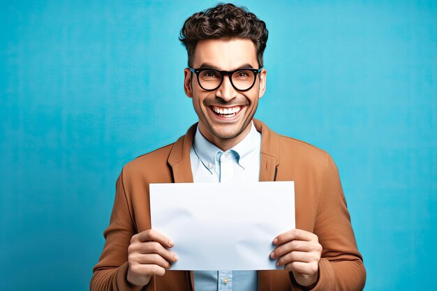 Un comptable joyeux avec des lunettes a un sourire blanc comme la neige