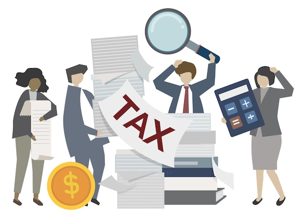 Comptables fiscaux png collage de dessins animés élément clipart illustration de calcul d'impôt sur fond transparent