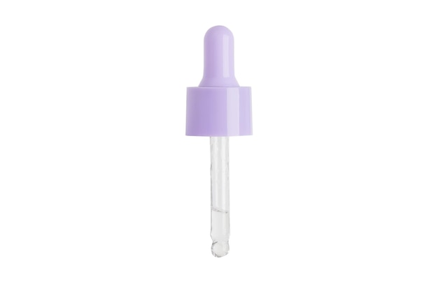 Photo compte-gouttes cosmétique violet sur fond blanc