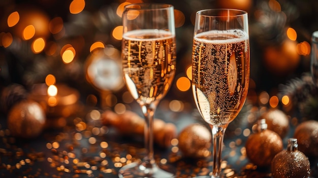 Compte à rebours pour la nouvelle année Champagne et horloge pour applaudir avec fond abstrait en 2024
