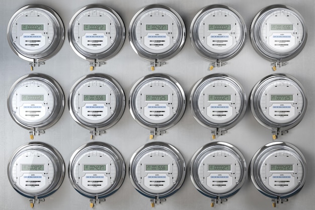 Compteurs électriques numériques d'affilée mesurant la consommation d'énergie Concept de consommation d'électricité