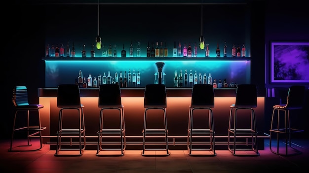 Comptoir de bar avec des chaises dans un restaurant confortable vide la nuit Generative Ai