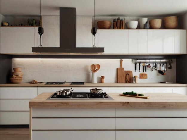 Comptoir de cuisine blanc moderne avec de l'espace libre