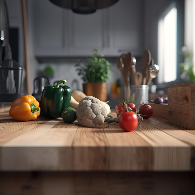 Un comptoir de cuisine avec une variété de légumes dessus.