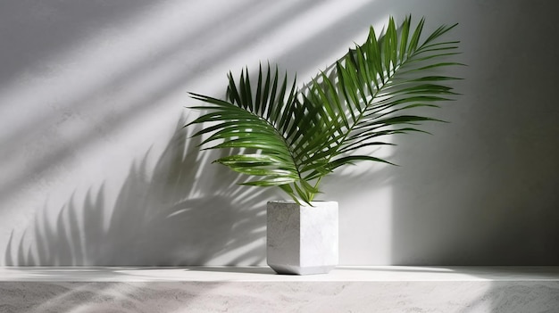 Comptoir en marbre blanc moderne et minimal arbre tropical vert IA générative