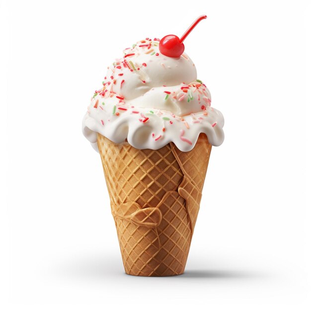 Photo con de crème glacée aux fraises sur fond blanc