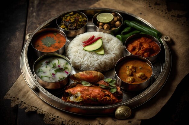 Concentration sélective Indian Hindu Veg Thali plateau repas