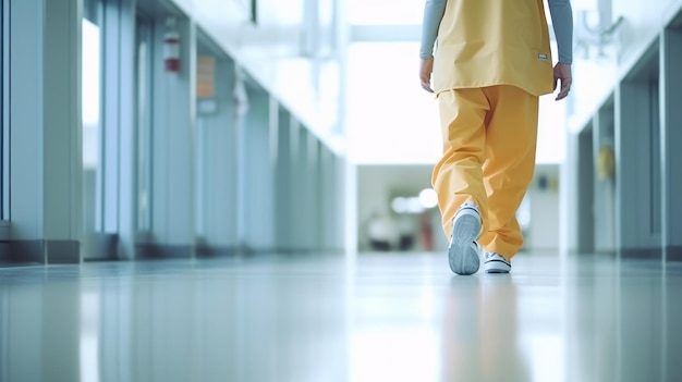 Concentration sélective sur la jambe avec un DOF peu profond et un fond flou dans un hôpital moderne