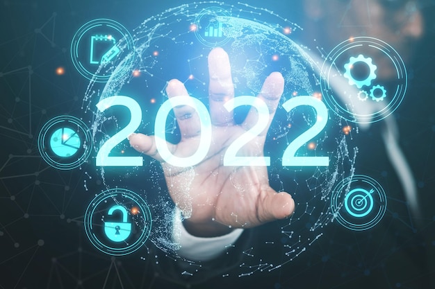 Concept 2022 Future world metaverse Homme d'affaires perspicace Technologie d'application VR