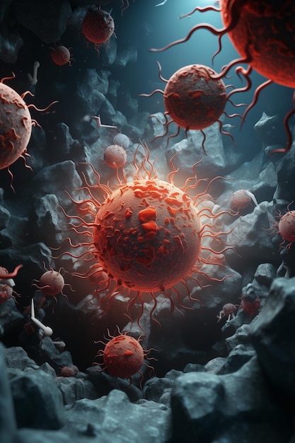 Concept 3D Le coronavirus attaque le corps Design pour les nouvelles médicales et les articles scientifiques