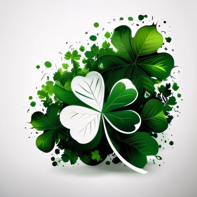 Concept abstrait feuilles de trèfle vert et blanc sur un fond clair Trèfle vert à quatre feuilles symbole de la fête de Saint-Patrick