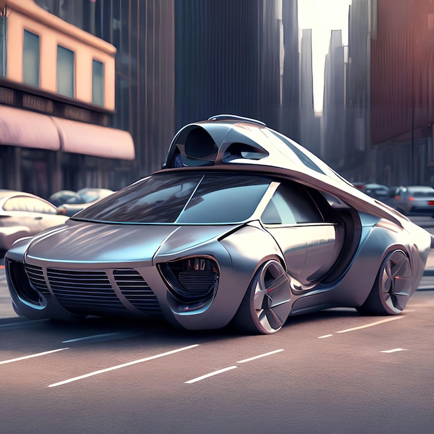 Concept abstrait future voiture à l'art génératif de la future ville par AI