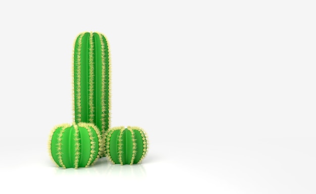 Photo concept abstrait sur le thème du pénis masculin. trois cactus verts différents avec des épines comme concept d'infertilité et d'abstinence. illustration 3d.